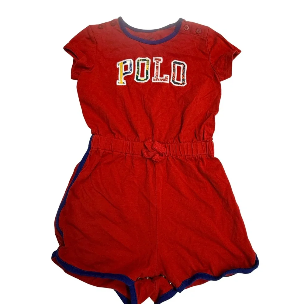 Polo Ralph Lauren Street Style Romper Girl 18M Red Graphic Logo Snaps